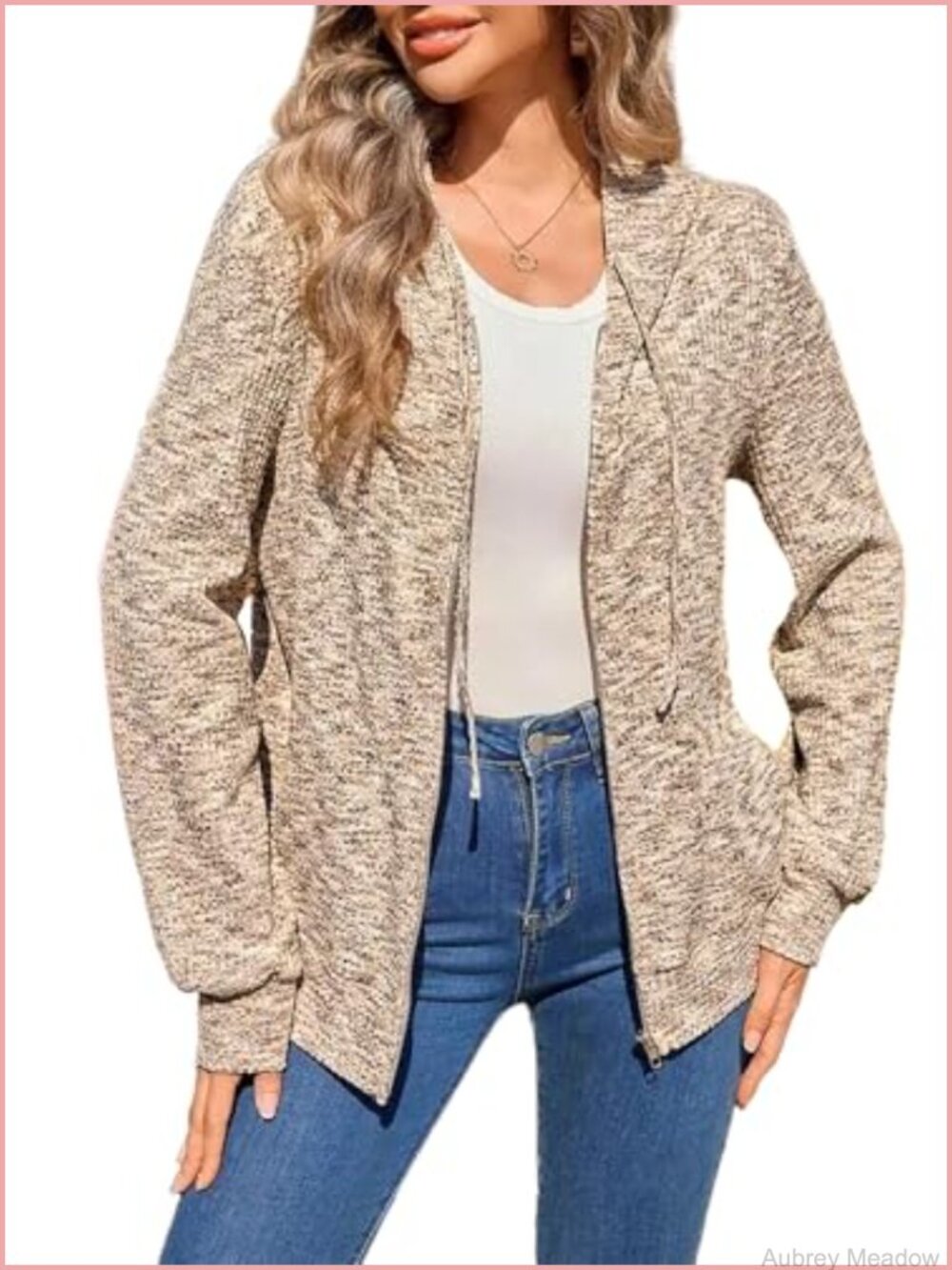 Waffle Knit Zip Up Hooded Sweatshirt